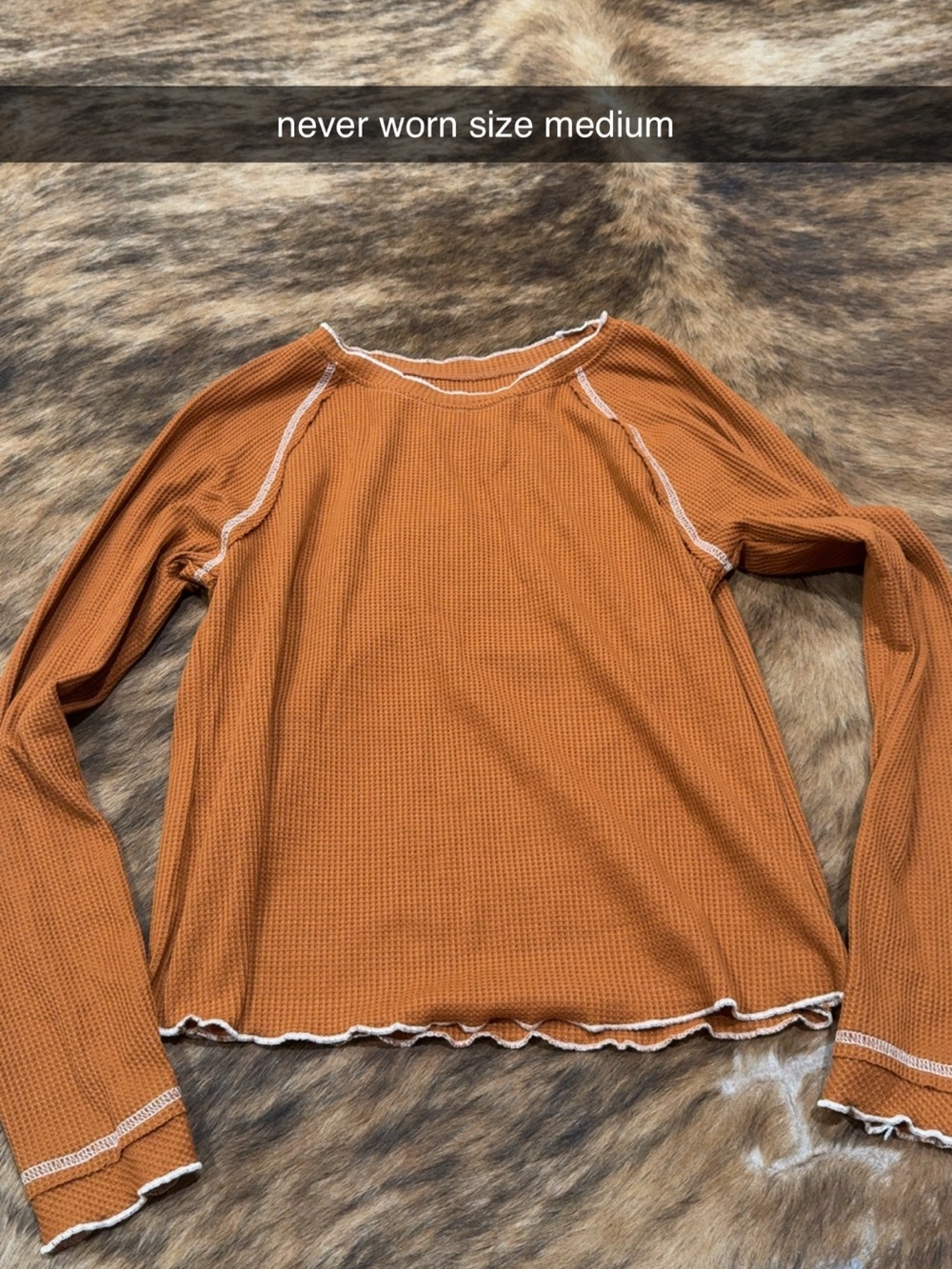 Waffle Knit Long Sleeve Top - Rust Orange
